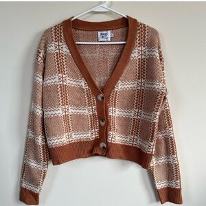 Princess Polly Cardigan Sweater Button Front V-Neck Cropped Long Sleeve Plaid